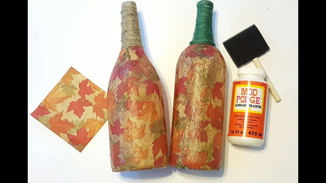 photos wine bottles decoupage DIY YouTube  Wine Crafts  Fall  Podge Bottles Mod Upcycle