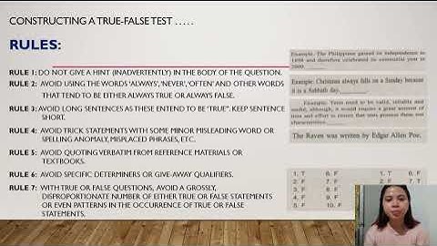 Constructing TRUE-FALSE Test and all about MATCHING-TYPE OF TEST