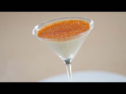 Rice pudding brûlée with crème anglaise and caramel tuile, from the video