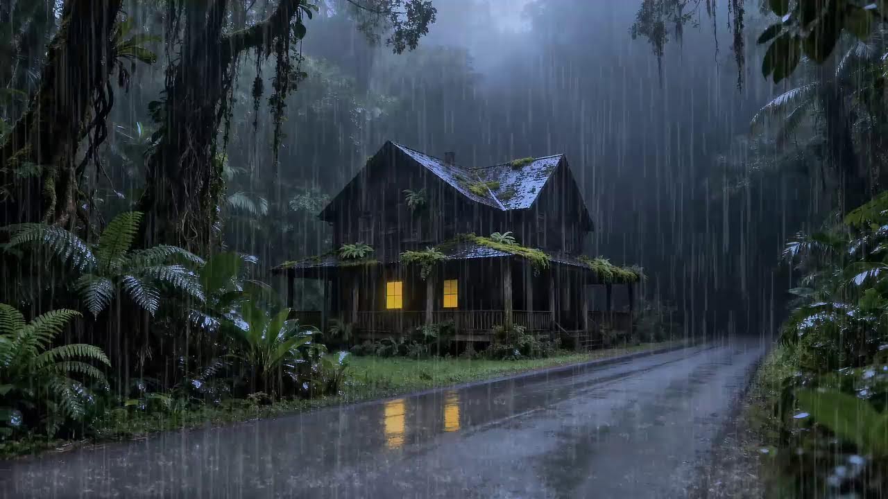 Forest Cabin Rain Sounds for Deep Sleep 🌲 Cozy Night Rain & Fireplace Ambience