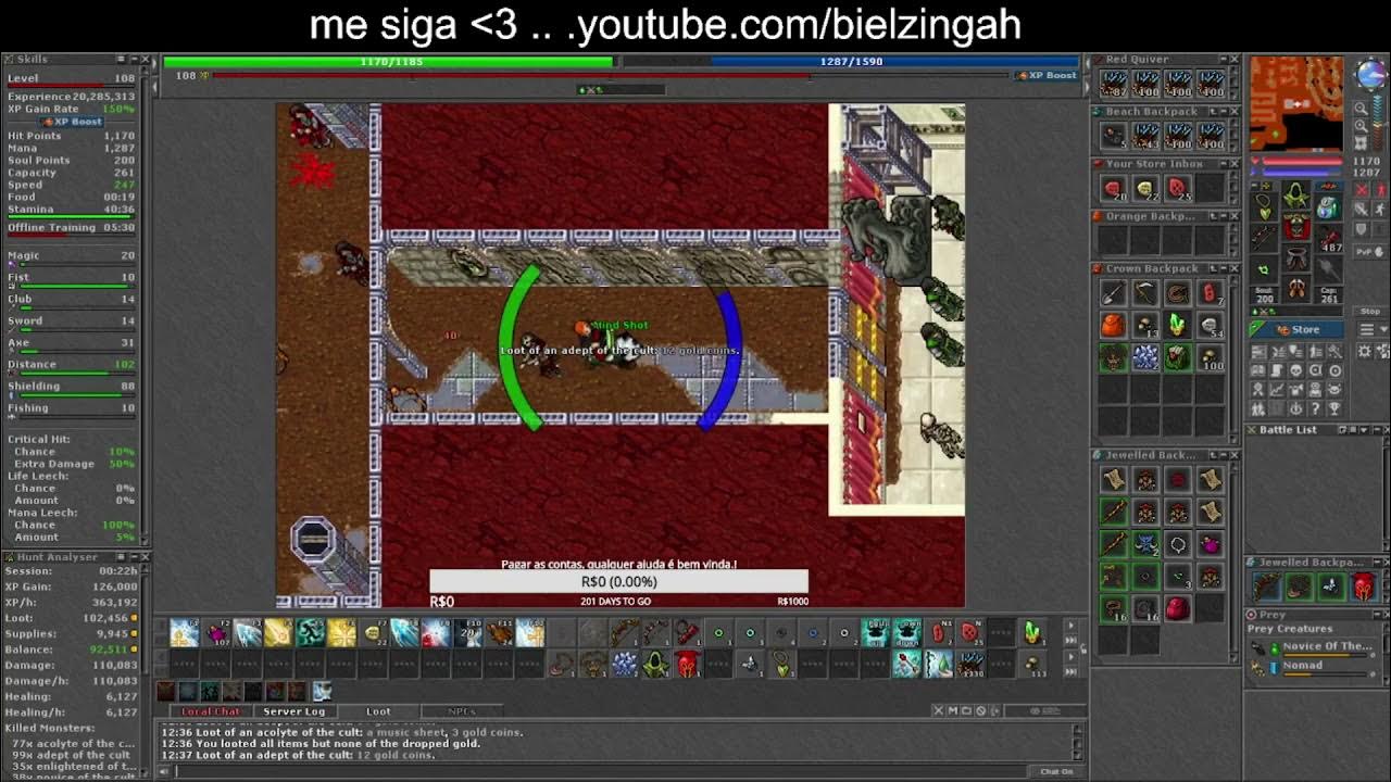 Tibia Lvl 100 RP Cult Yalahar 400k exp/loot/hr [50 rope belt/hr