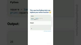 Python Lambda in 1 Line 😳🔥 | Write Functions Faster!💯✌️ #pythontricks #python #viralshort #new 💥👍#yt