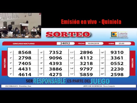 Sorteo de Quiniela: Nocturno 10/04/2018 21:00 hs. sorteo de visas