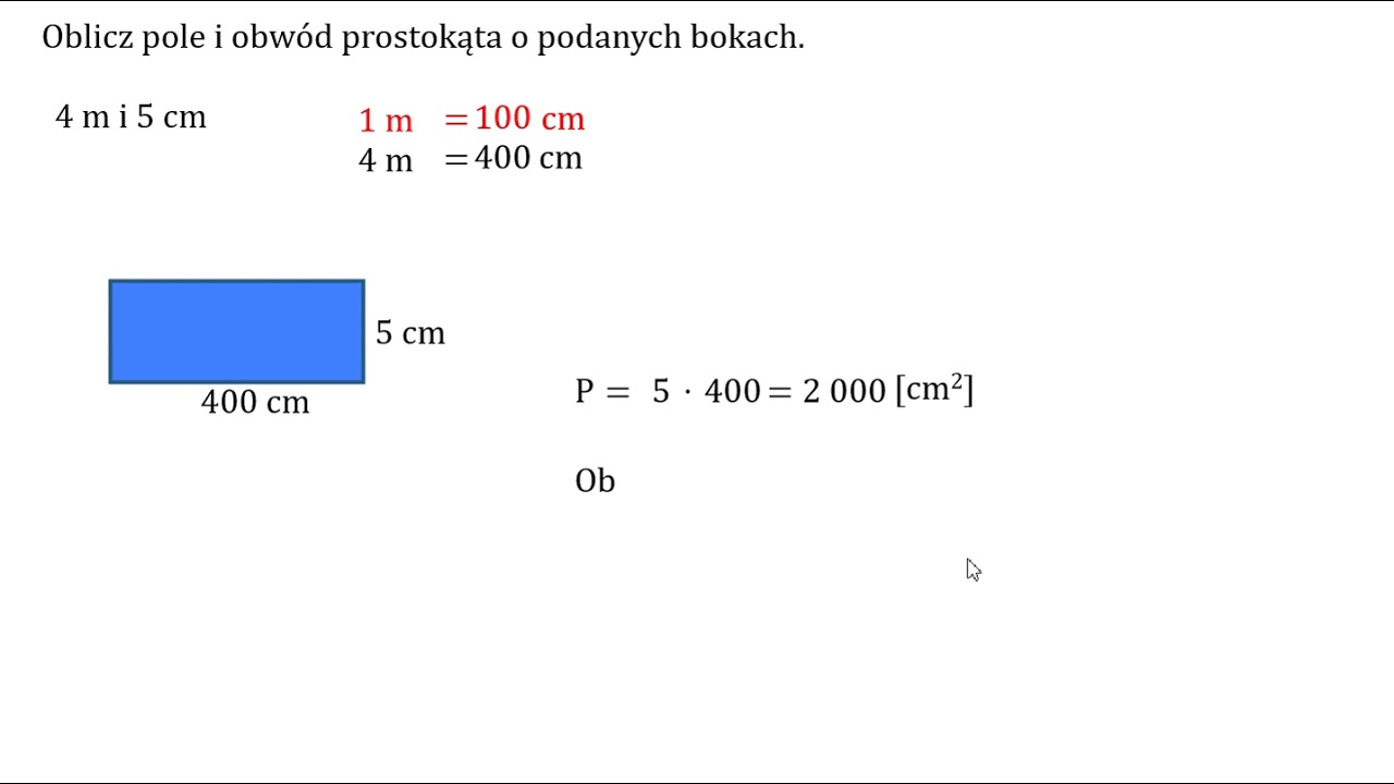 Oblicz Pole I Obwód Prostokąta Oblicz pole i obwód prostokąta o podanych bokach - 5. - YouTube