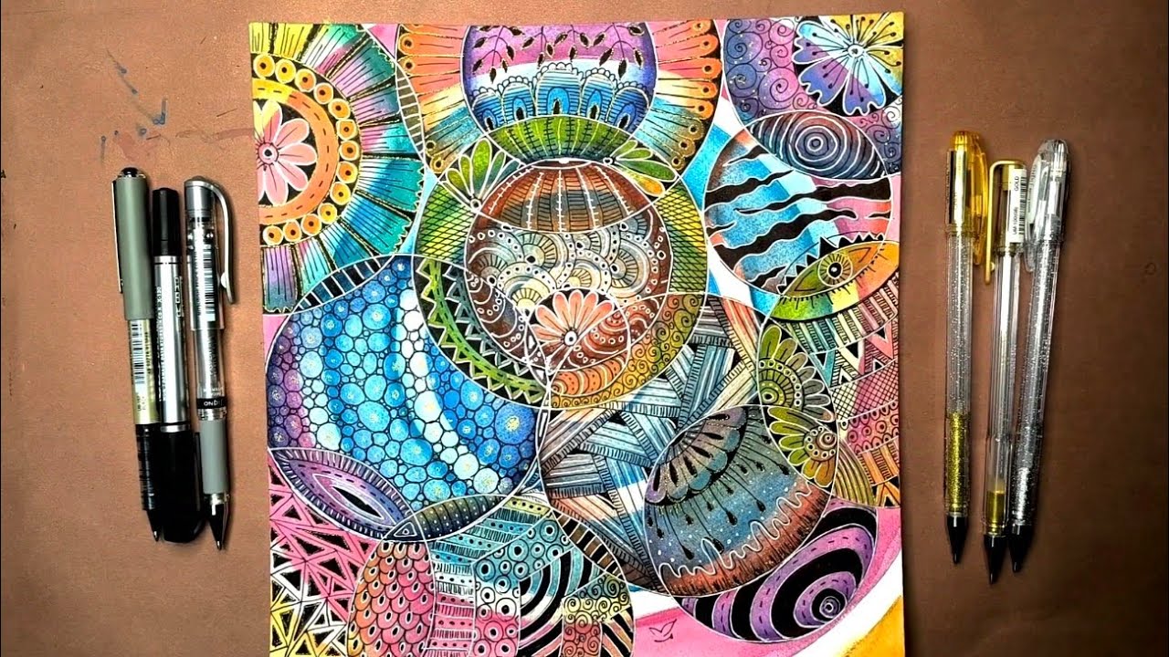 Incredible Circular Patterns Zentangle in Watercolor || Art Therapy and Relaxing Music via Zendoodle