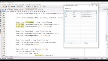 JavaFX 8 Tutorial 12 - Table with Example of User Info