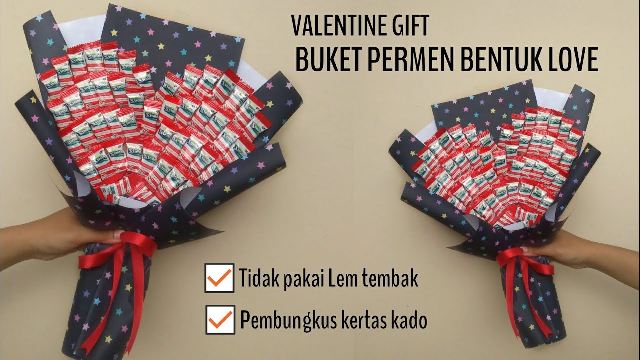 Ide Kado Valentine CARA MEMBUAT BUKET PERMEN BENTUK  LOVE  