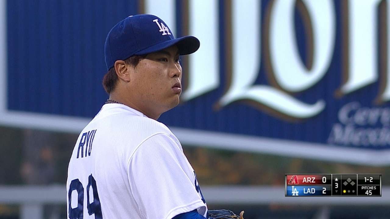ARI@LAD: Ryu fans nine over 6 2/3 frames - YouTube