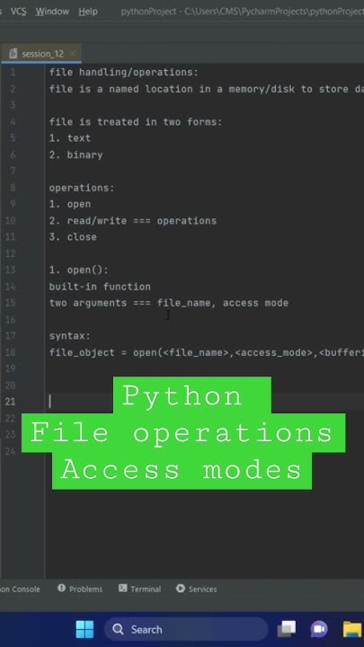 Python - file operations (read, write, append) #accessmodes #file # ...