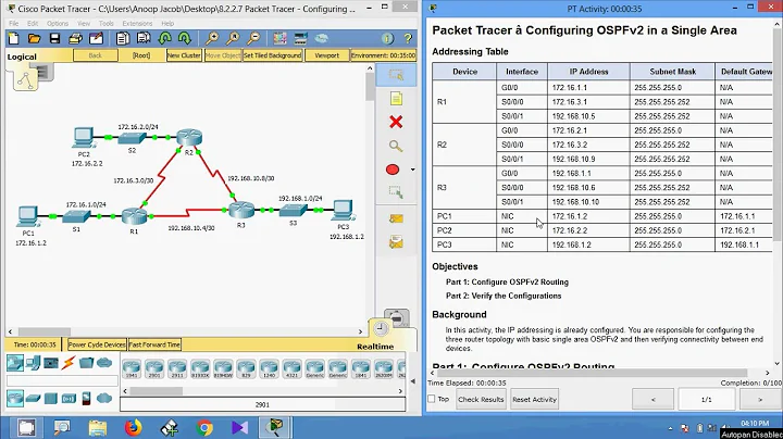8.2.2.7 Packet Tracer - Configuring OSPFv2 in a Single Area