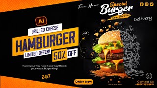 Modern Burger Poster Design 🍔⚡. Illustrator CC Tutorial | Graphic Design |