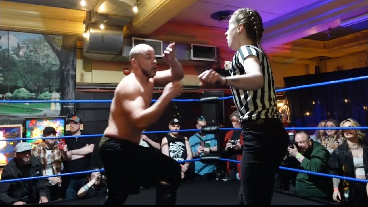 J.P. Simms hits Ref Emily Parker with an RKO (Simmulator)