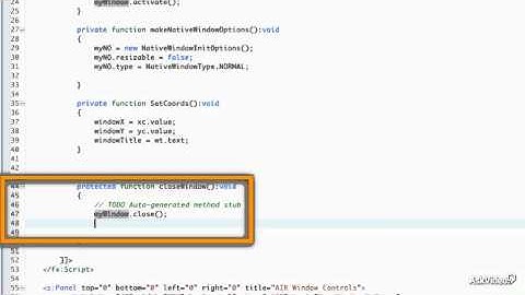 Flash Builder 102: Working with Layout Containers  - 18. Closing Windows: The closeWindow Function