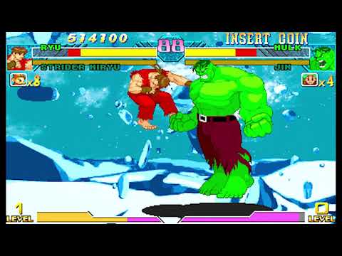 Marvel vs Capcom 1 ( Arcade ) - Ryu / Strider Hiryu Playthrough ( July 17, 2021 )