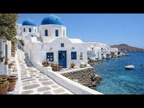 اليونان | Oia pedestrian alleys | جولة صيفية في المدينة 4K