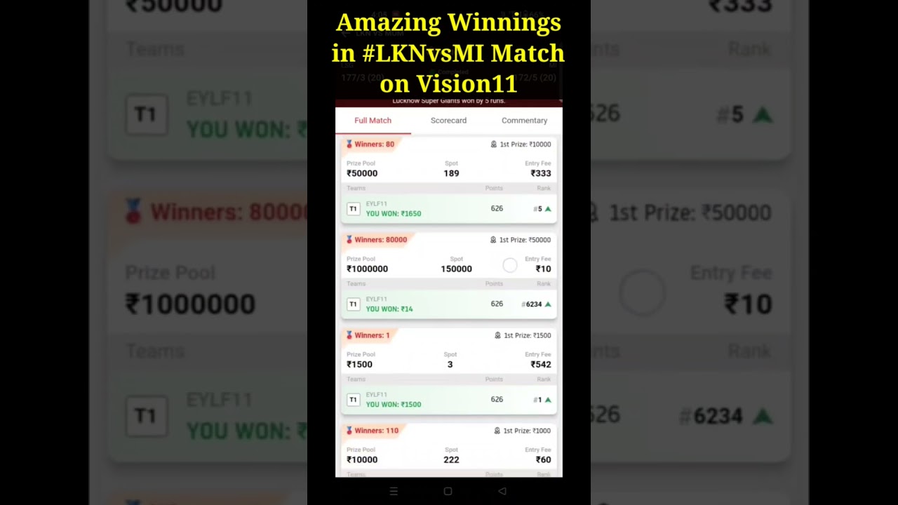 Amazing Winnings in IPL, Dream11 