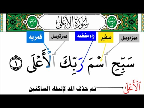 سورة الأعلى أستخراج أحكام التجويد بأسلوب جديد جزء عم من سبح ٱسم ربك ٱلأعلى إلى فجعله غثاء أحوى