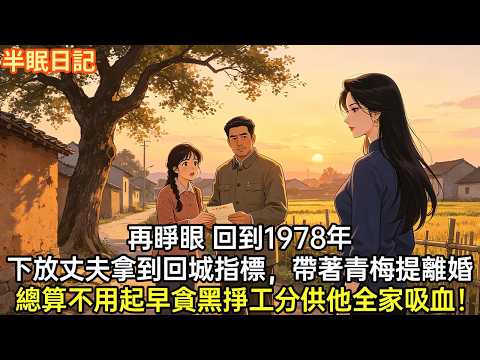 再睜眼 回到1978年 下放丈夫拿到回城指標 帶著城裏大院青梅提離婚當天 我爽快答應離婚 總算不用起早貪黑掙工分供他全家吸血！#小說#重生#爽文#情感故事#重生爽文 #大女主