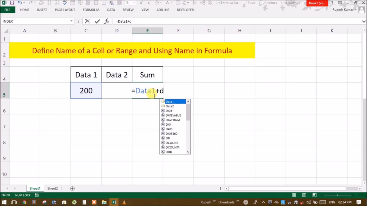 EXCEL- Define Name & Use in Formula