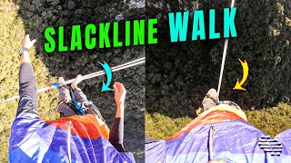 Highliner Walking a Slackline in the Mountains