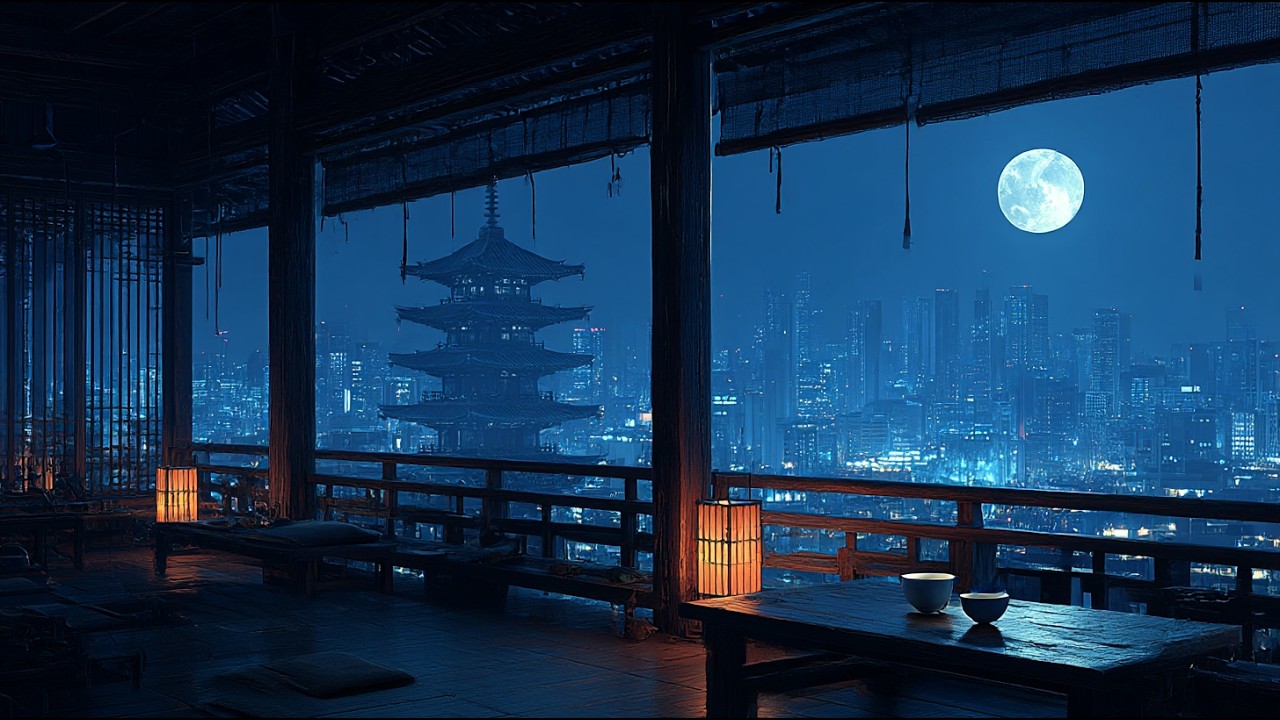 Full Moon over the Neon Pagoda 🌙Lofi Hip Hop for a Lonely Night [Focus / Sleep]|孤独な夜のためのLofi Hip Hop