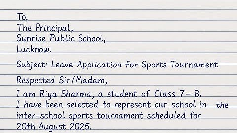 Leave Application for Sports Tournament | Notebook Style Writing | Neat & Clean Handwriting