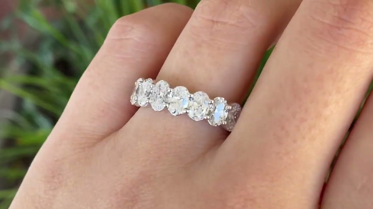 14K White Gold Chunky Oval Diamond Eternity Band - 5.50ctw