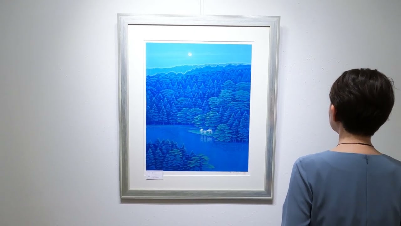 富谷一明 静日・2 馬 絵画 白馬 3頭 風景画 インテリア シルク