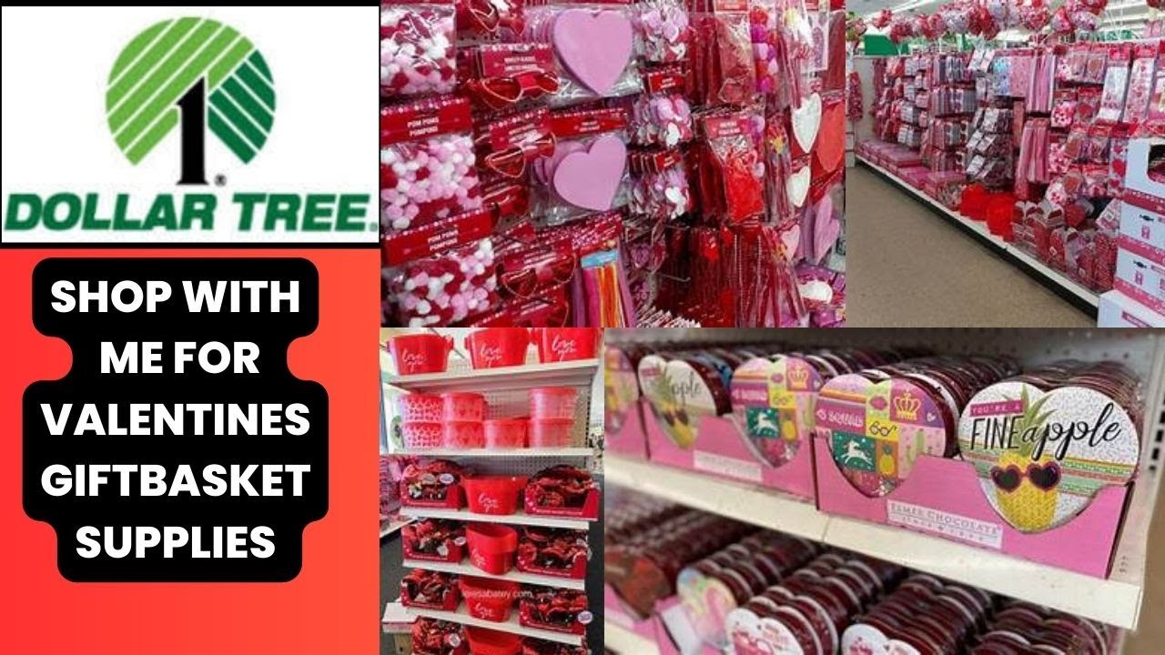 DOLLAR TREE SHOPPING FOR VALENTINES DAY GIFTBASKET SUPPLIES,