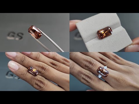 Brown zircon radiant cut 9.80 carats, Tanzania Video  № 1