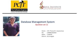 Database Management System | Question set 11 | Java Institute