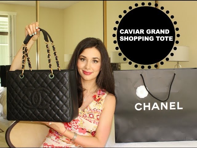 CHANEL Authentic Caviar Quilted Grand Shopping Tote Bag Silver 