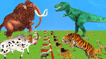 Epic Mammoth Elephant vs Giant Dinosaur attack Cow Buffalo Versus Lion Tiger Saved by Woolly Mammoth