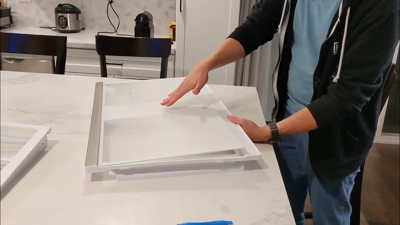 Samsung Bespoke fridge remove glass from bottom shelf to clean spills