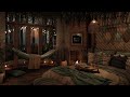 Cozy room ambience asmrrain and distant thunder sounds for sleeping  crackling fire relaxing rain