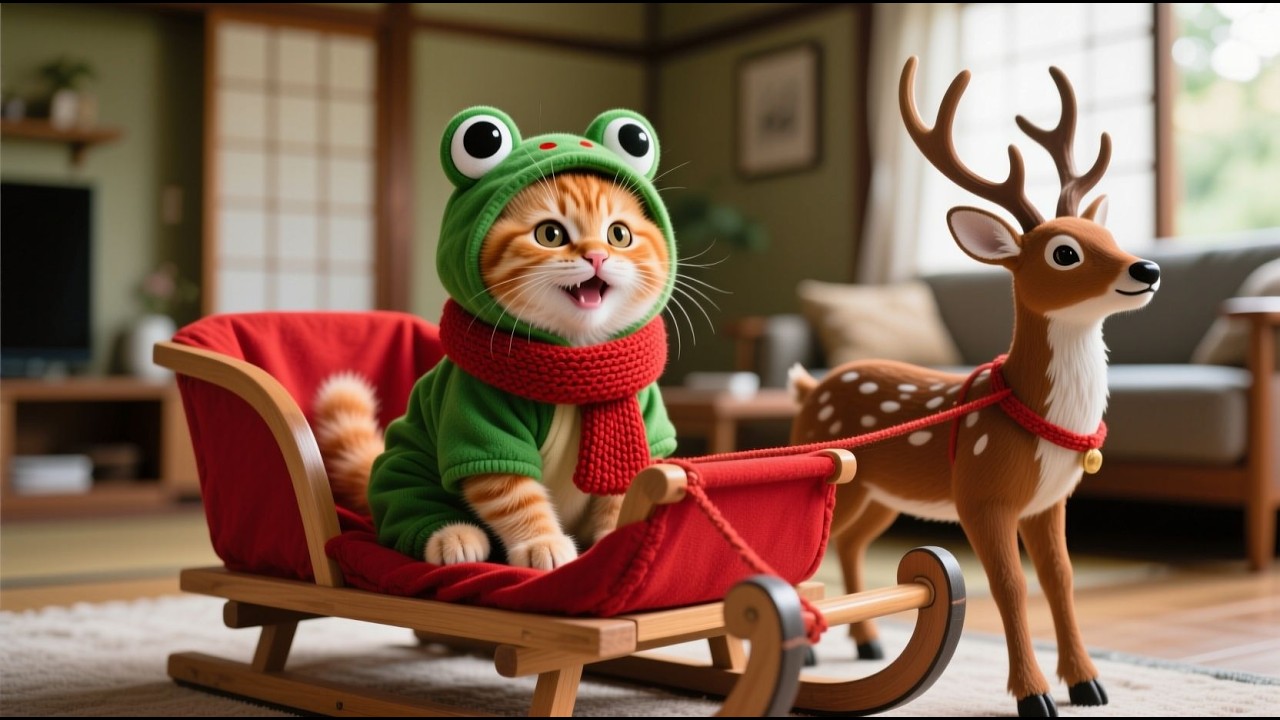 Mama Cat Makes a Reindeer Sleigh for Ginger Kitten 🦌 | Cute Christmas Story
