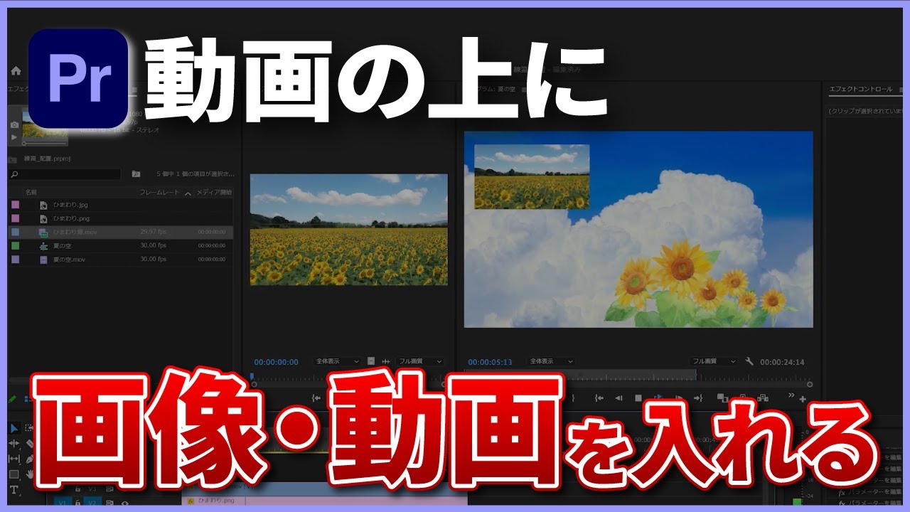 プレミアプロの画像や動画素材の貼り付け方法！大きさ変更・位置調整も【Premiere Pro編集】