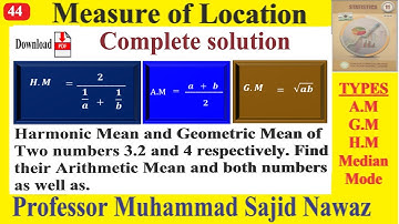 Arithmetic Mean | Harmonic Mean | Geometric Mean | Part 44 |