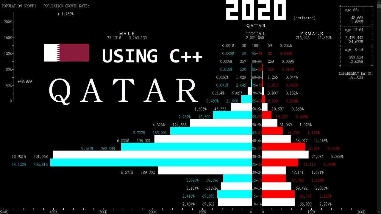 Qatar - Population Pyramid (1950 ~ 2100) (using C++) [weirdest] - YouTube
