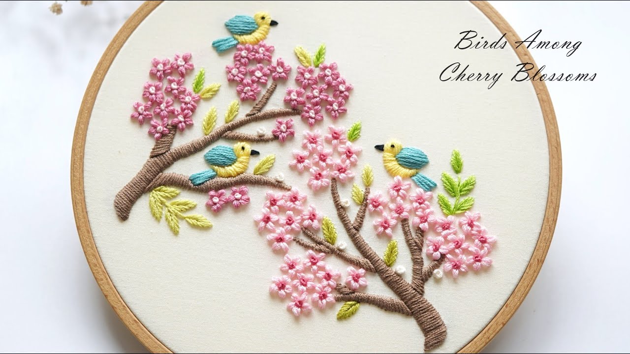 Birds among cherry blossoms :) New embroidery tutorial with PDF pattern