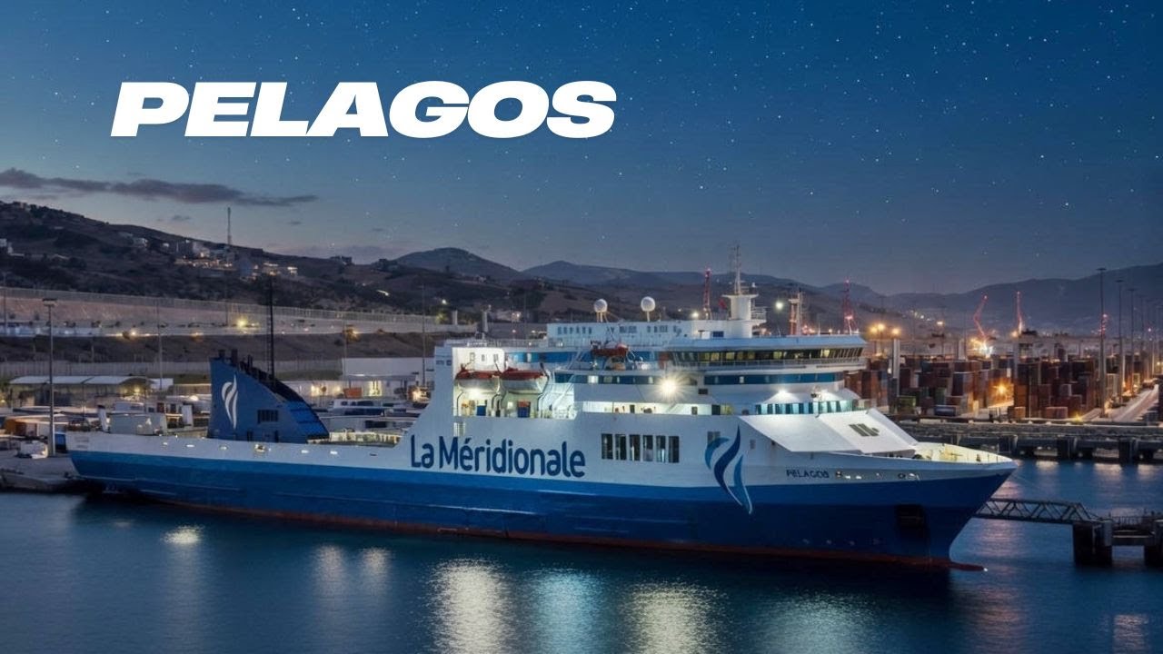 Salida del Ro-Pax 'PELAGOS' del puerto de Tánger Med