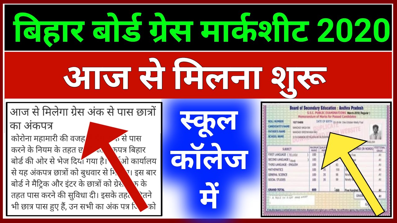 Bihar Board Grace Marksheet 2020|| 10th 12th Grace Marksheet Kab Melega 2020||Grace Marksheet 2020