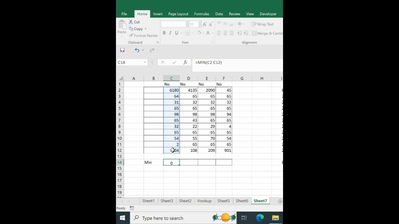 Find minimum value in excel how to use minimum value formula youtube