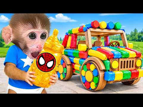 El mono DuDu compra helado de arcoíris y come una deliciosa sandía en la granja con el patito