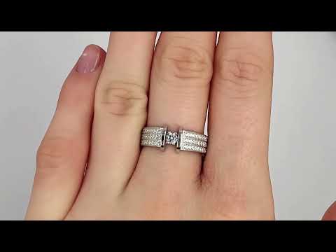 Каблучка срібна жіноча БС20231 вставка білі фіаніти ширина 7 мм розмір 17.5, видео 1