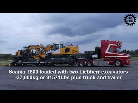 Scania T500 V8 loading two Liebherr excavators R920 & A 911 Compact