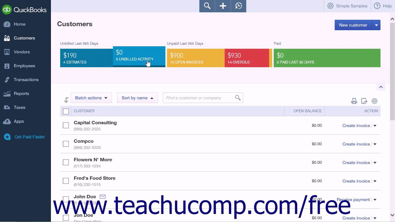 QuickBooks Online Plus 2015 Tutorial The Customers Page and List Intuit ...