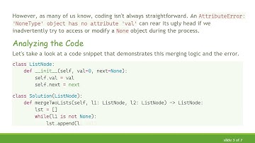 Understanding and Fixing NoneType Errors in Merging Linked Lists