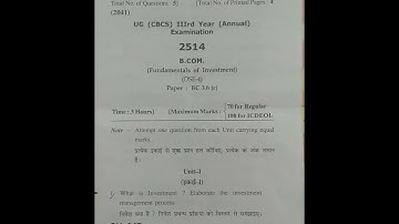 HPU bcom 3rd year ❤️ Question paper of Fundamentals of Investment