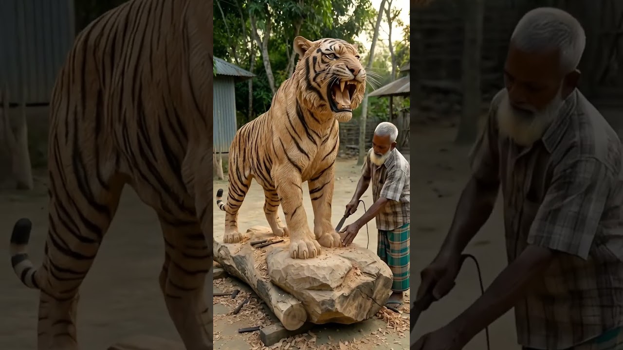 Royal Bengal Tiger... carved in wood! 🐯🔥 